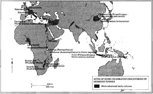 SITES OF SOME CELEBRATED DISCOVERIES OF HOMINID FOSSILS